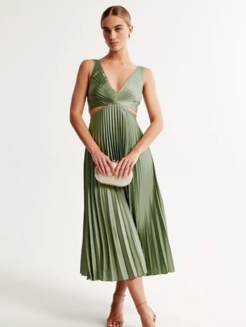 Abercrombie & Fitch Olive Green Plisse Cutout Maxi Dress Medium NWT $150